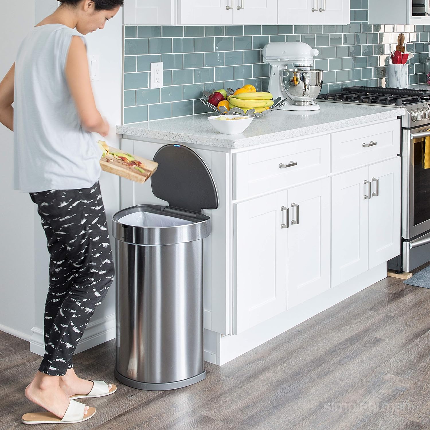 simplehuman 45 Liter / 12 Gallon Semi-Round Automatic Sensor Trash Can, Brushed Stainless Steel