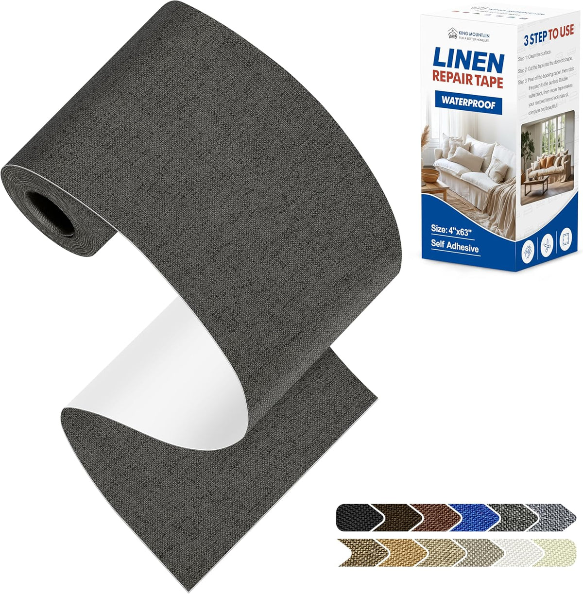 KING MOUNTAIN Linen Repair Patches, Self-Adhesive Fabric Patches, 4 X 63 inch Extra Size, Multi