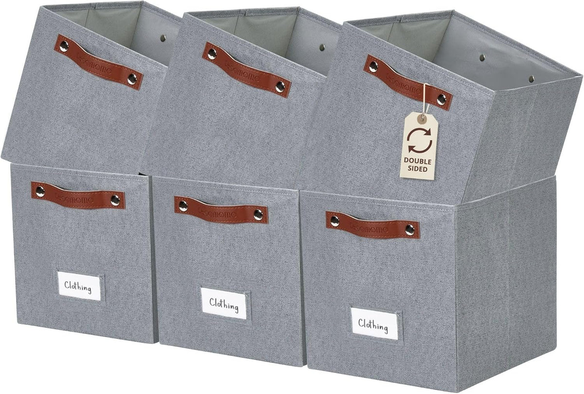 DECOMOMO Storage Bins, Cube Storage Bin with Labels, Fabric Storage Cubes for Shelves (11" / 6pcs