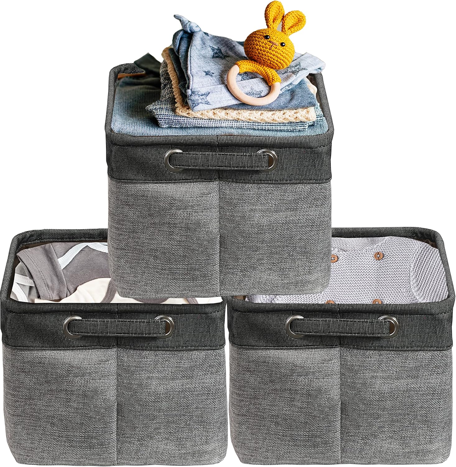 SIMPLE HOUSEWARE Large Fabric Storage Bin, 14.4" x 10" with Handles, 3-Pack, Foldable Organizer for