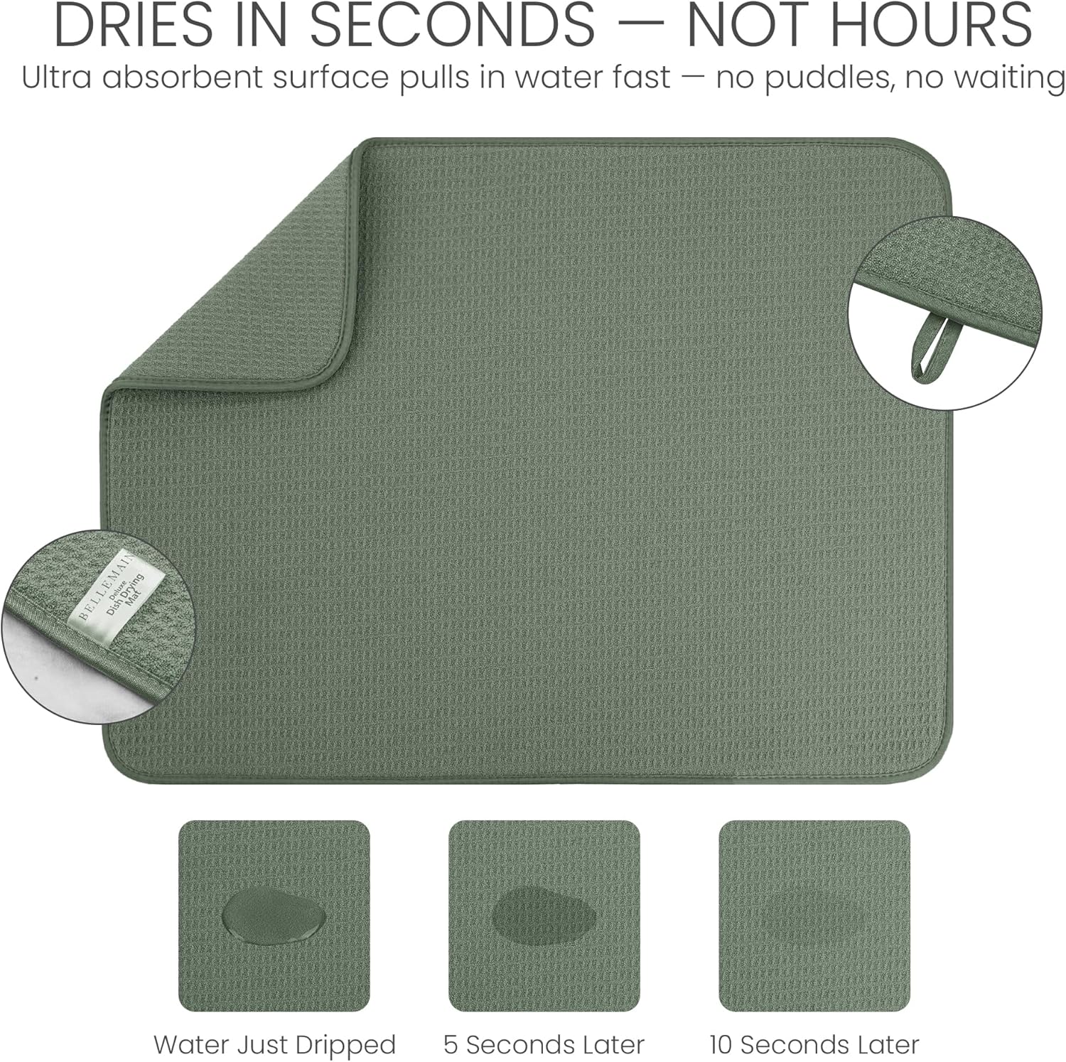 Bellemain XXL Dish Mat 24" x 17" ( LARGEST MAT ) Microfiber Dish Drying Mat , Super absorbent (