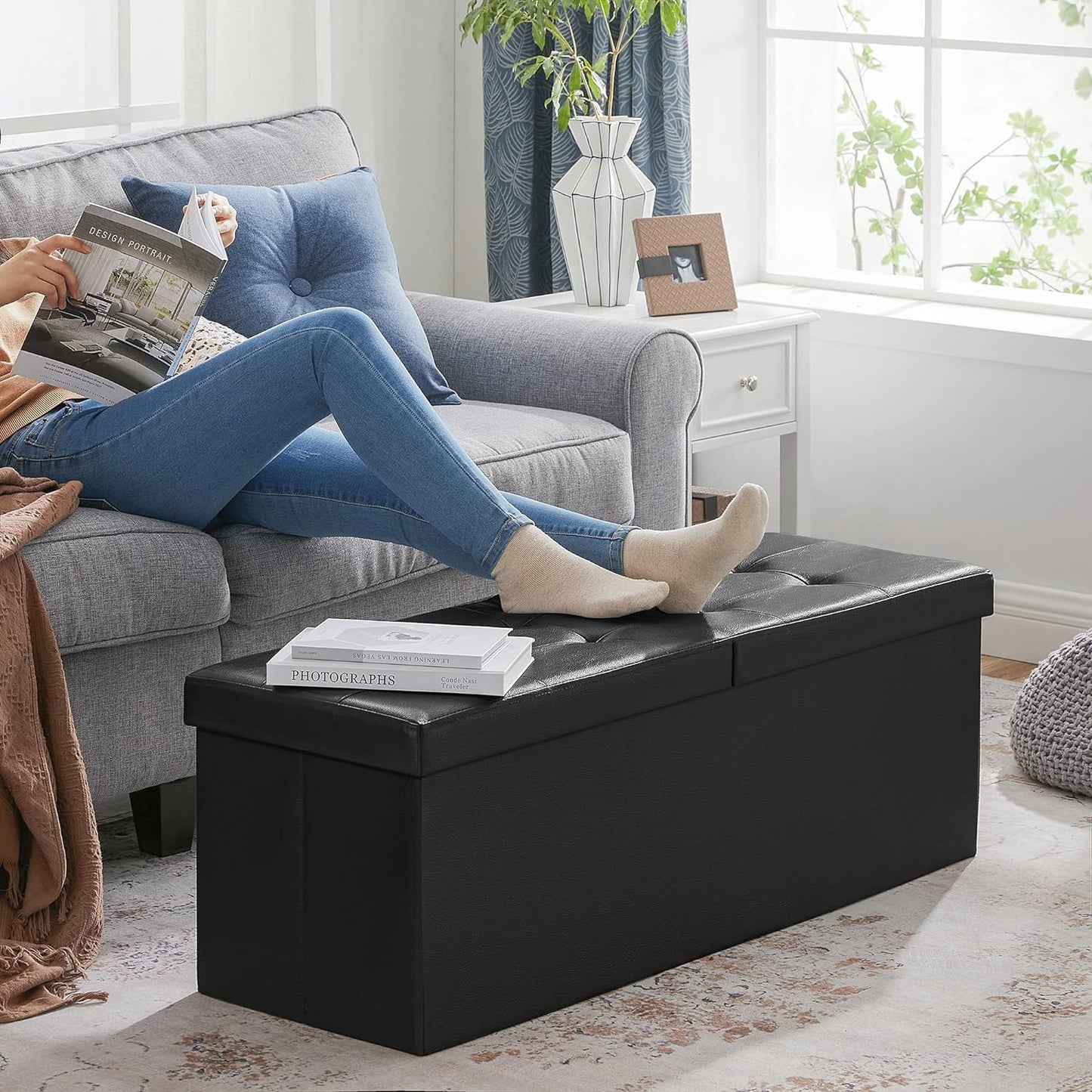 SONGMICS MAZIE Collection - 43 Inches Storage Ottoman Bench with Flipping Lid, Storage Chest with