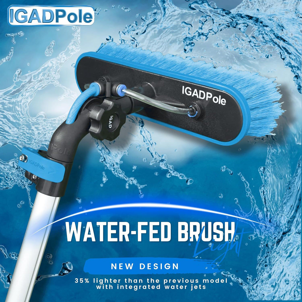 24ft IGADPole Washing Kit: Water-fed Brush, Cobweb Duster and 10” Squeegee and Soap Dispenser, with