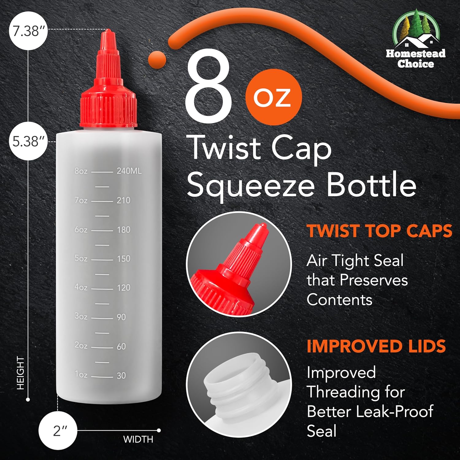 6-pack Plastic Squeeze Bottles for Sauces - 8oz Condiment Squeeze Bottles for Liquids - BPA Free