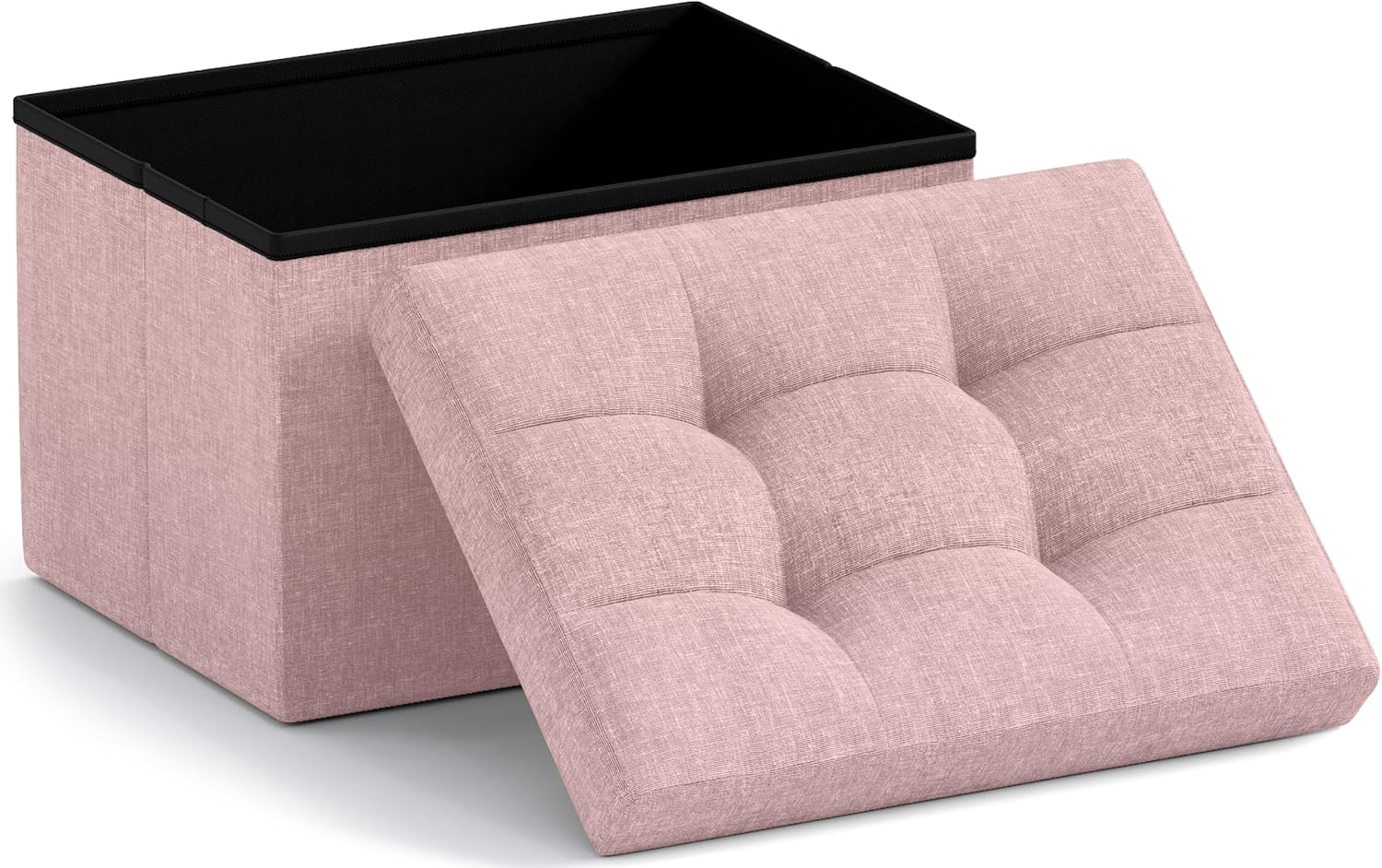 Ornavo Home Small Storage Ottoman Foldable Collapsible Rectangle Linen Ottoman Foot Rest Stool