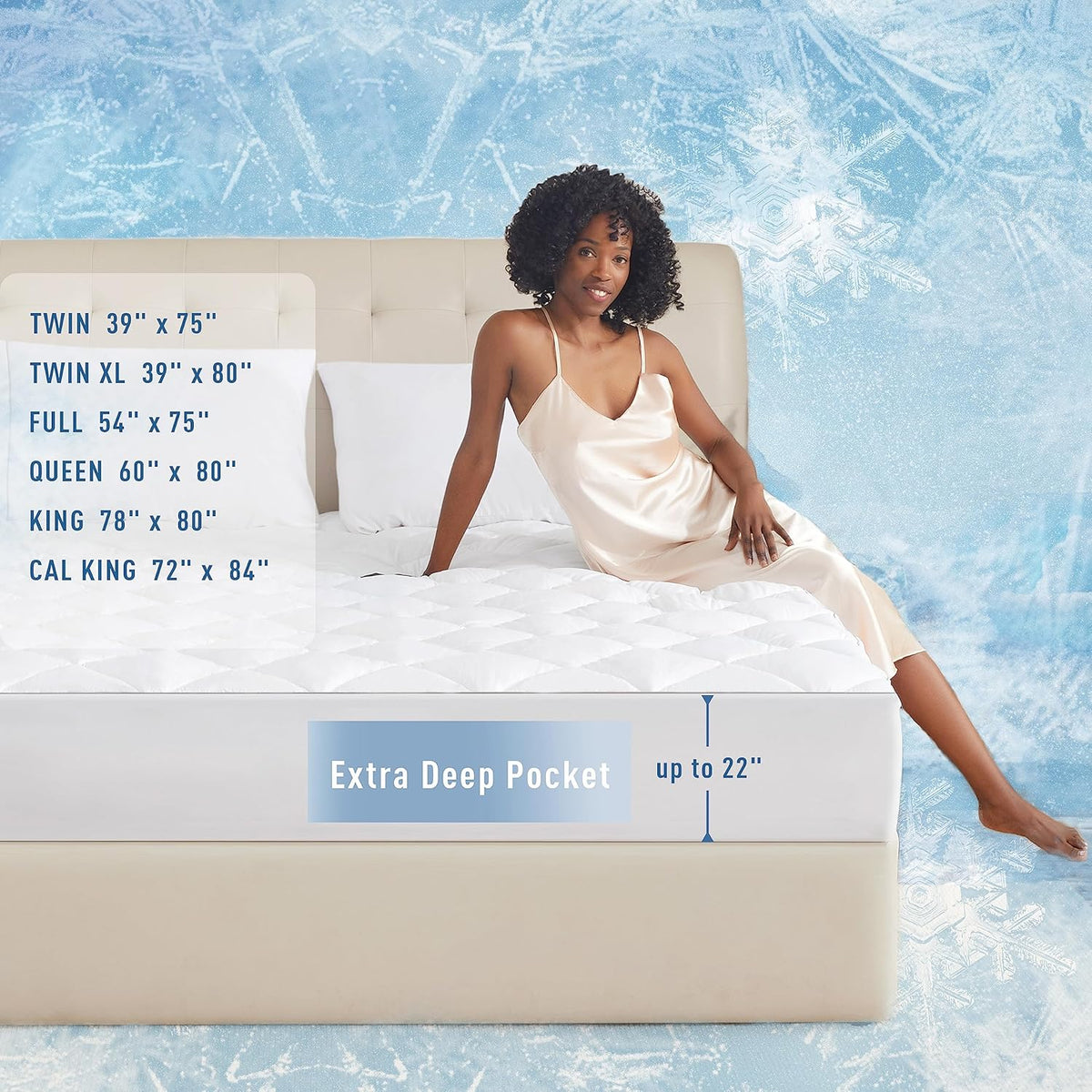 Sunflower Cooling Quilted Queen Mattress Protector, Mattress Pad Queen Chill Soft Mattress Cover
