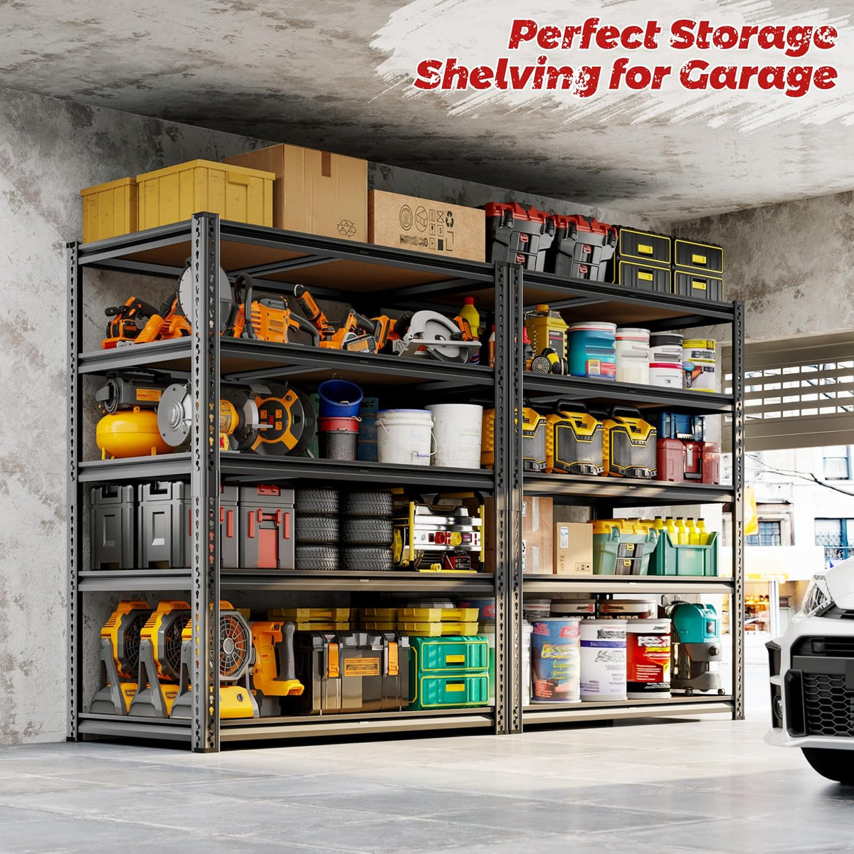 72"H Storage Shelves heavy duty, 2000LBS Garage Shelving, 5 Tier Metal Shelving Unit Adjustable