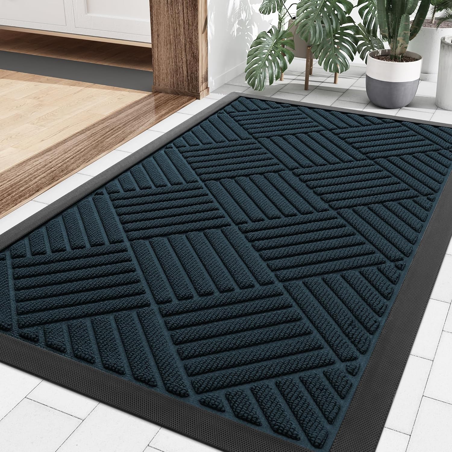 Smiry Front Door Mat Outside Entrance, Heavy Duty Outdoor Indoor Mat, Natural Rubber Doormat, Non