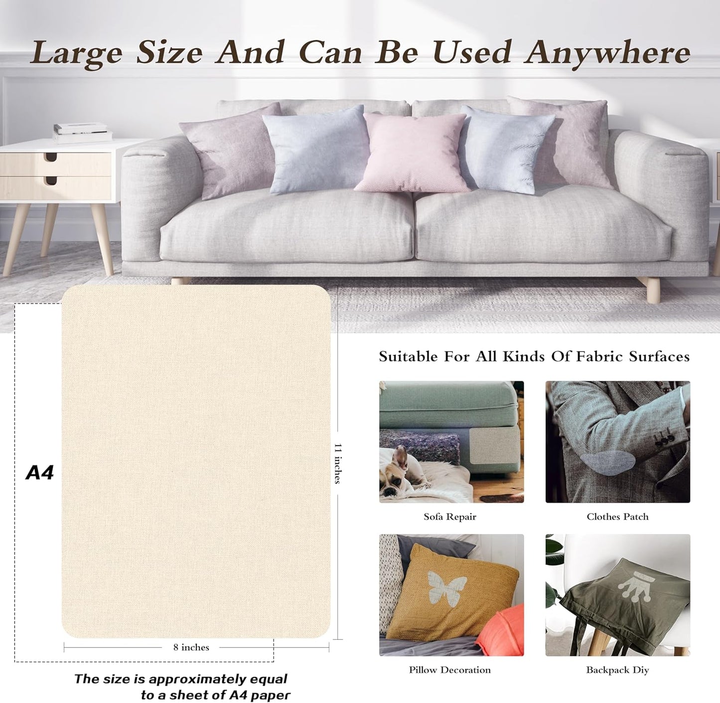 KING MOUNTAIN Fine Linen Fabric Patches, Self-Adhesive, 8x11 inch, 2 PCS, Multi Color, For Linen