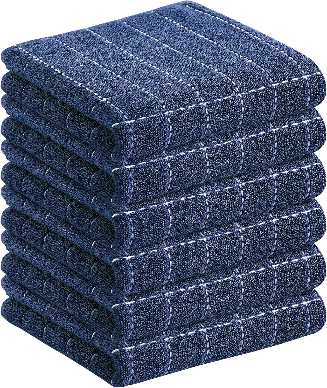 Homaxy 100% Cotton Terry Kitchen Towels(Navy Blue, 13 x 28 inches), Checkered Designed, Soft and