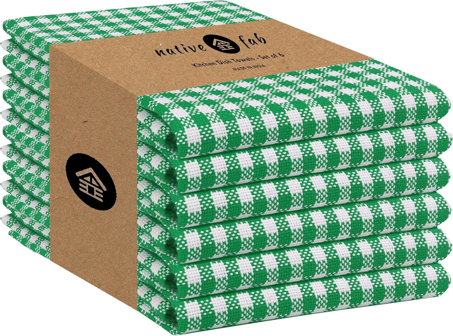 Native Fab 6 Pack Kitchen Towel with Hanging Loop 16x26 inches, Cotton Gingham Check Kitchen Towels