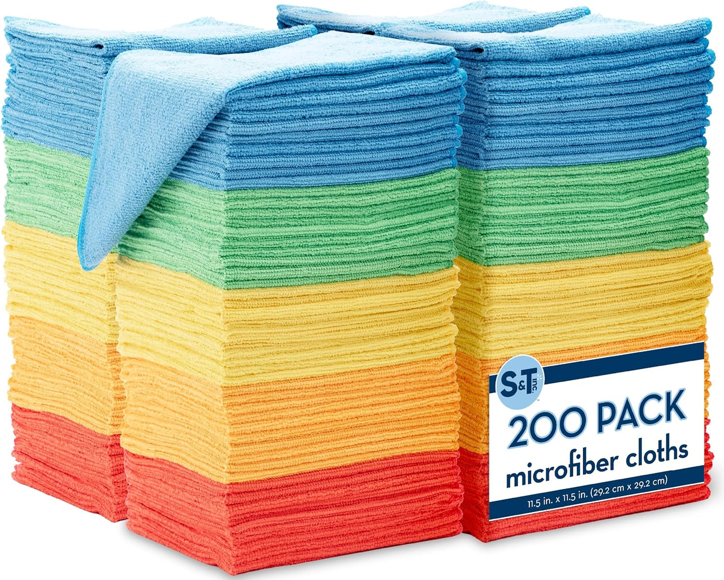 S&T INC. 200 Pack Microfiber Cleaning Cloth, Bulk Towels for Home, Reusable Microfiber Towels for