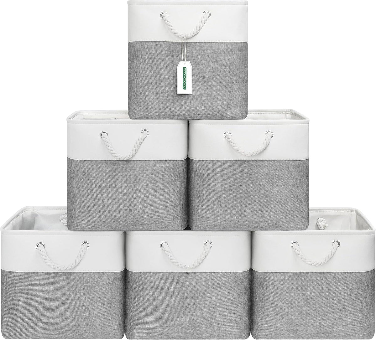 13x13 Inch Cube Storage Bins with Reinforced Bottom Cardboard, 6 Pack Large Collapsible Fabric