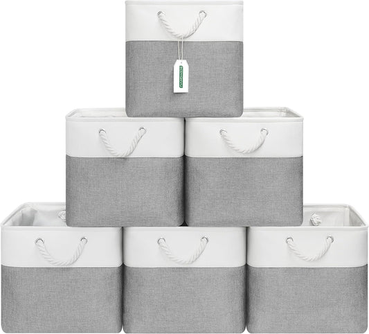 13x13 Inch Cube Storage Bins with Reinforced Bottom Cardboard, 6 Pack Large Collapsible Fabric