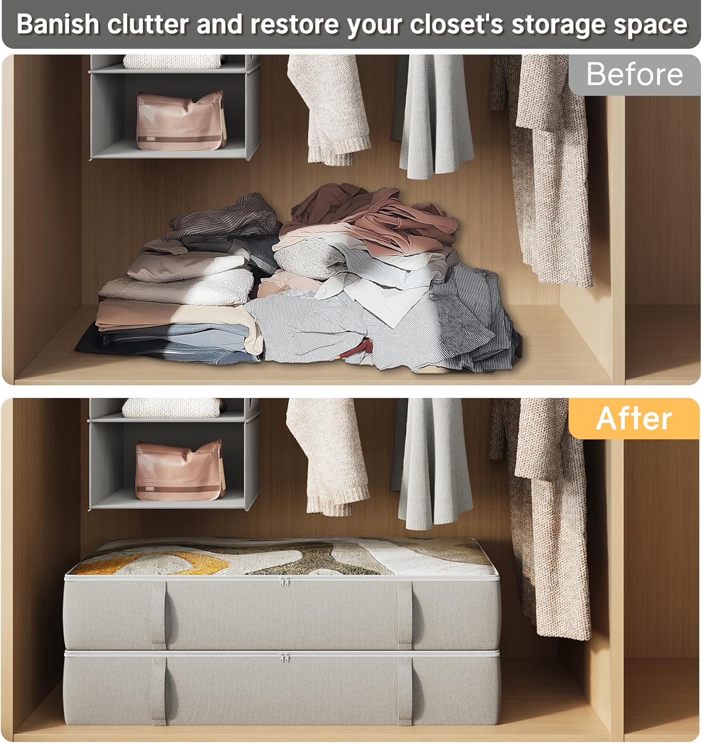 2-Pack Under Bed Storage Containers, 8 Inches Tall Underbed Clothes Storage Organizer Bin with