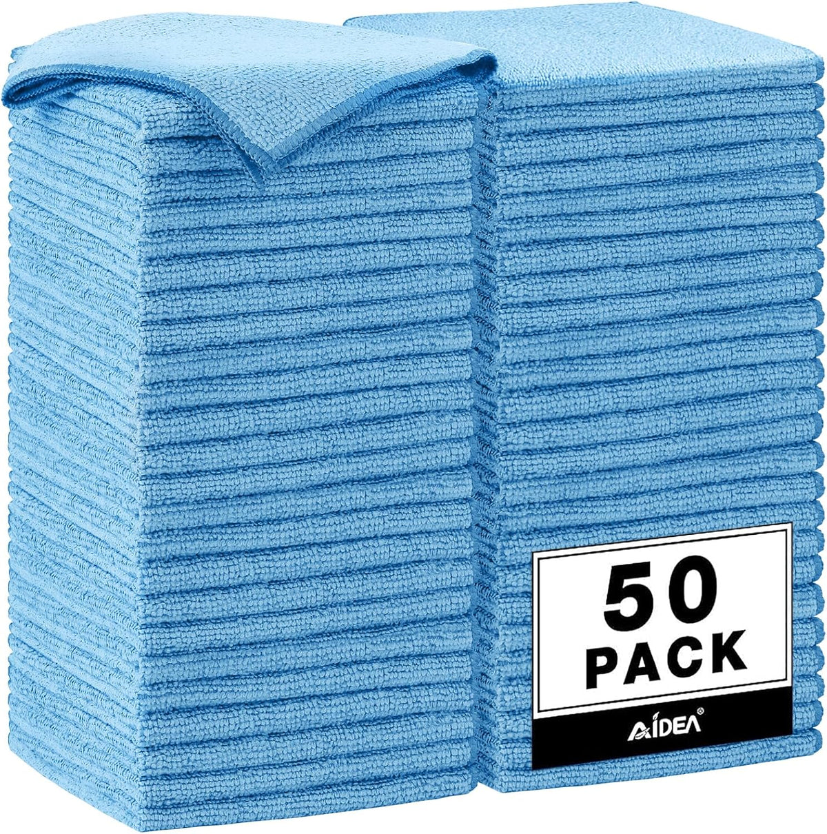 AIDEA Microfiber Cleaning Cloth, 50PK, Blue Shop Rags, Microfiber Towels for Cars, Dusting Cloth