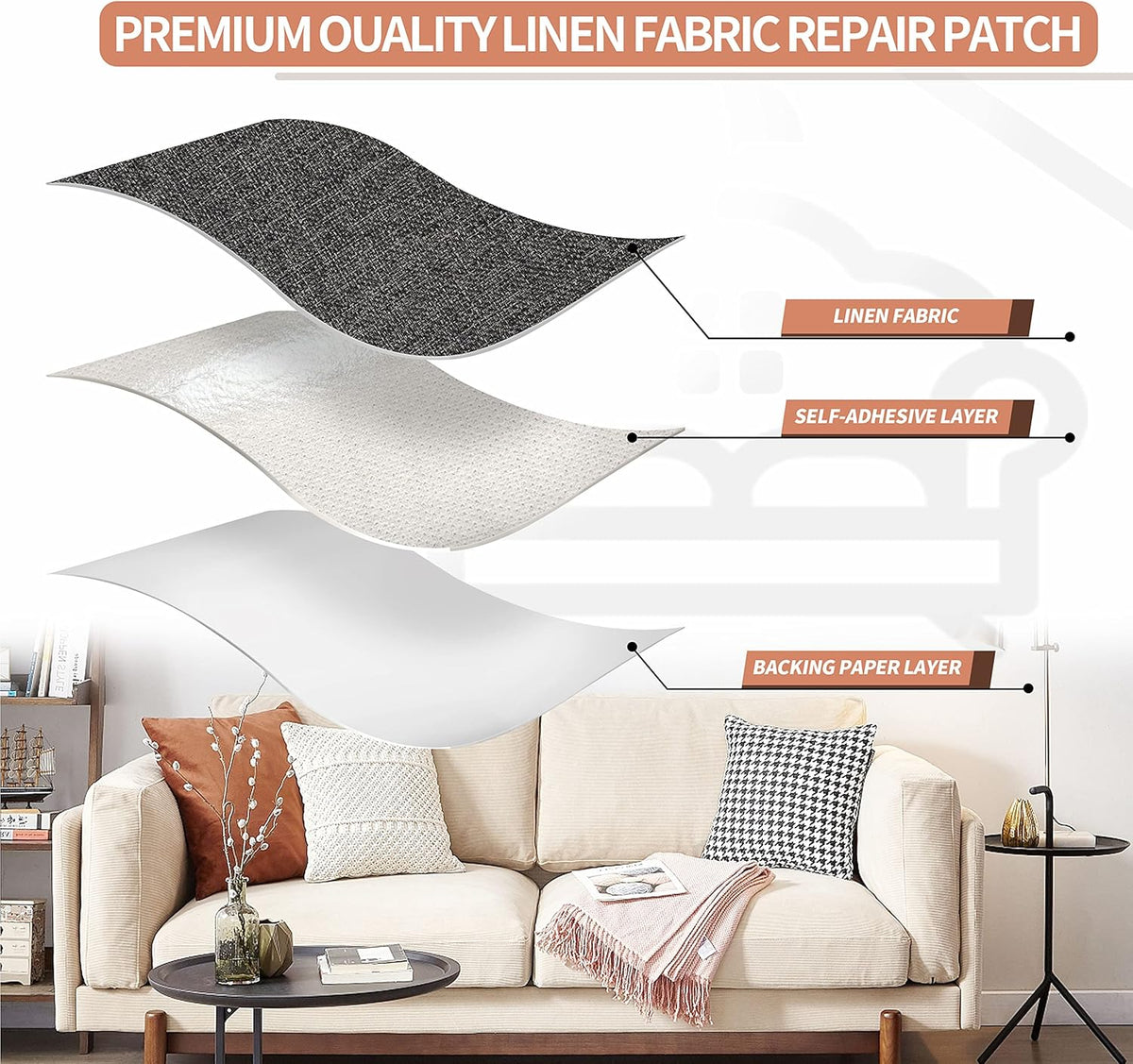 KING MOUNTAIN Fine Linen Repair Patches, Self-Adhesive Linen Fabric Patches, 12X40 inch Extra Size