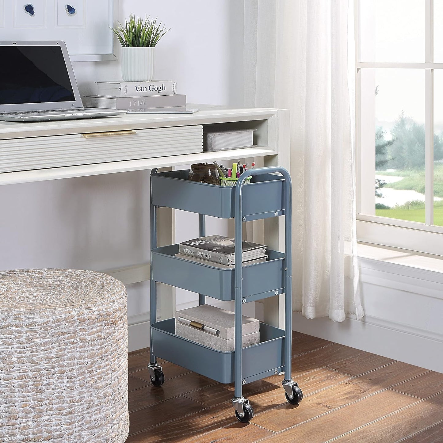SunnyPoint 3-Tier Delicate Compact Rolling Metal Storage Organizer - Mobile Utility Cart