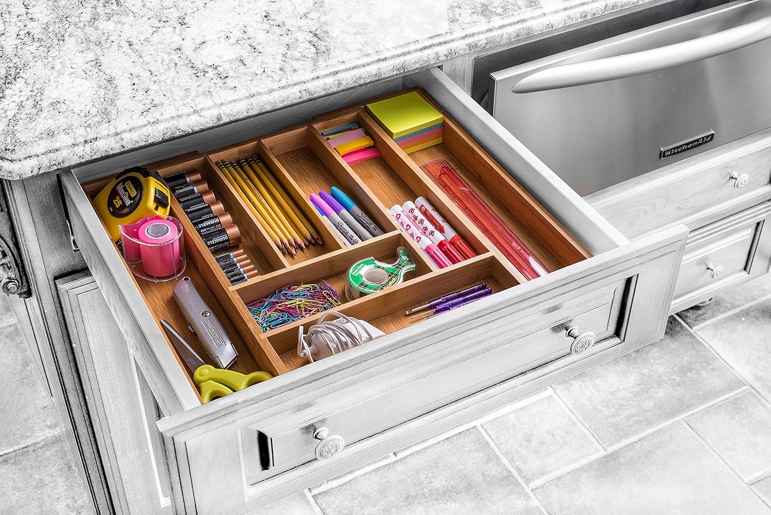 Bellemain Expandable Bamboo Drawer Organizer - Large Kitchen Utensil Holder for Cutlery