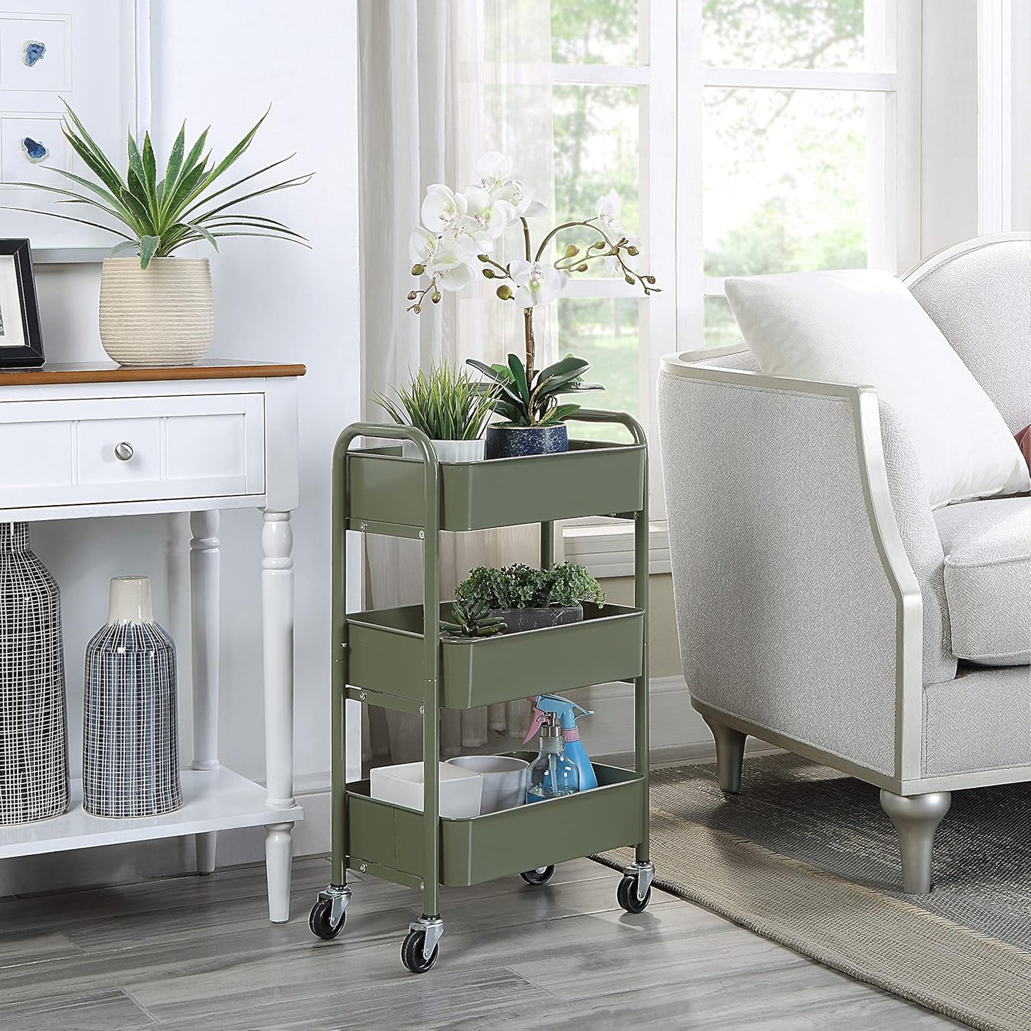 SunnyPoint 3-Tier Delicate Compact Rolling Metal Storage Organizer - Mobile Utility Cart