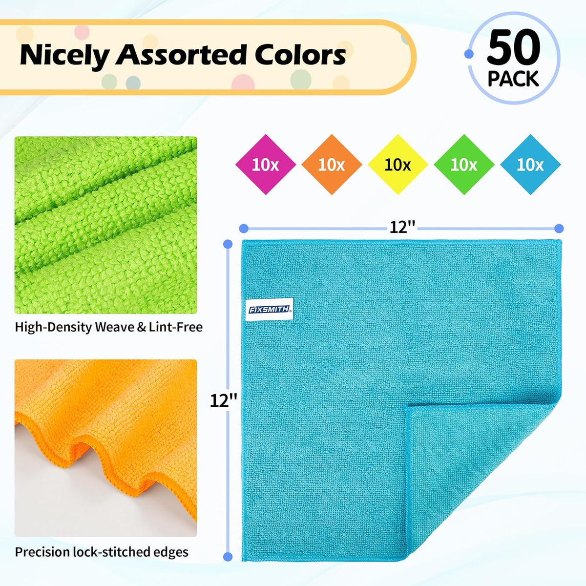 FIXSMITH Microfiber Cleaning Cloth, 50 Pack Cleaning Rags, Cleaning Towels for Housekeeping