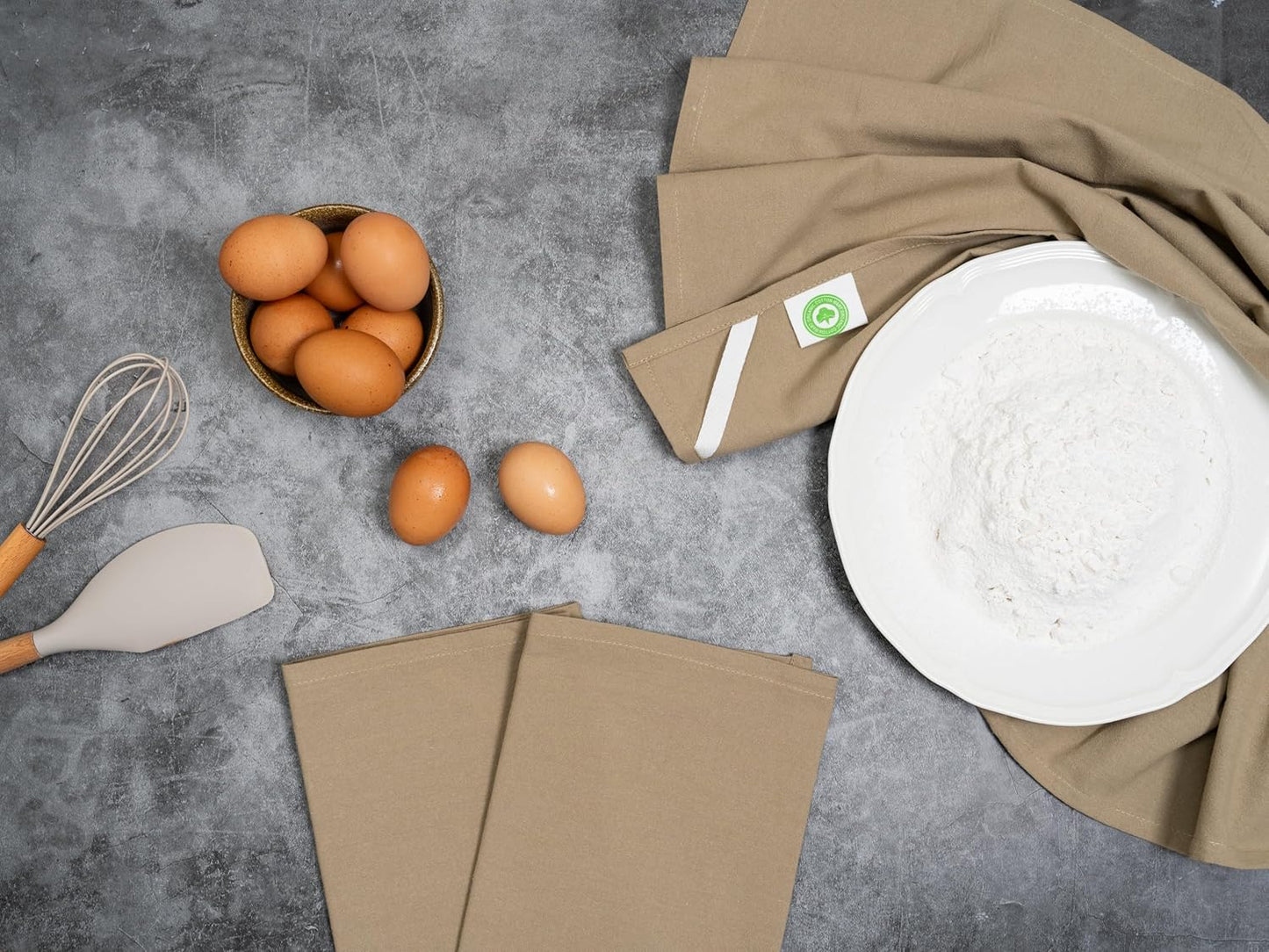 Beige Flour Sack Tea Towels - 100% Organic Cotton, 5 Pack, 27"x27", Highly Absorbent Beige Dish