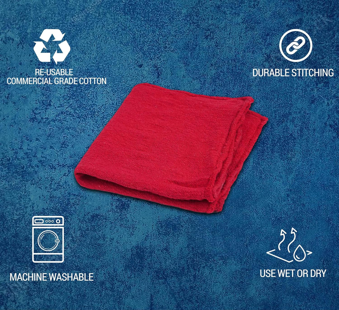 Cotton Shop Towels - Pack of 25 Cleaning Rags 12'' x 14'' - Super Soft and Absorbent Shop Rags for
