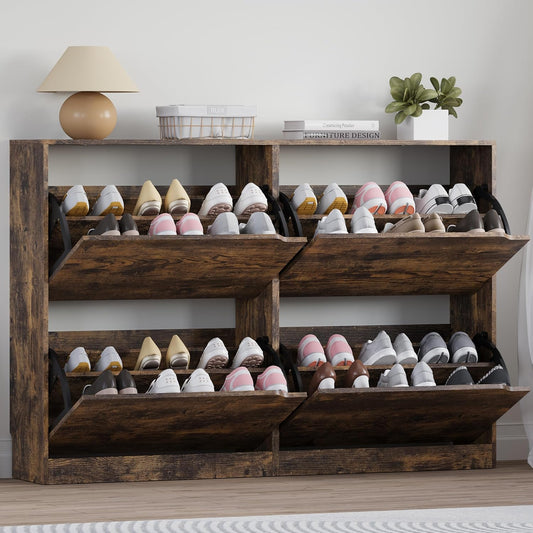 Shoe Cabinet with 4 Flip Drawers, Narrow Hidden Shoe Storage Cabinet, Slim Freestanding Shoe Rack