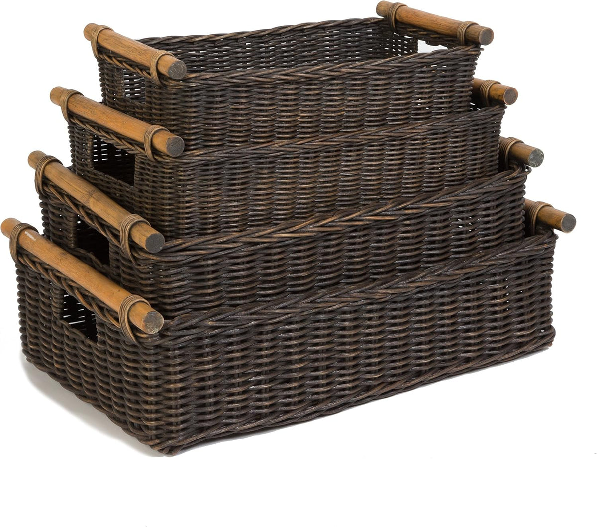 The Basket Lady Low Pole Handle Wicker Storage Basket, Medium, 17 in L x 10.5 in W x 5.5 in H