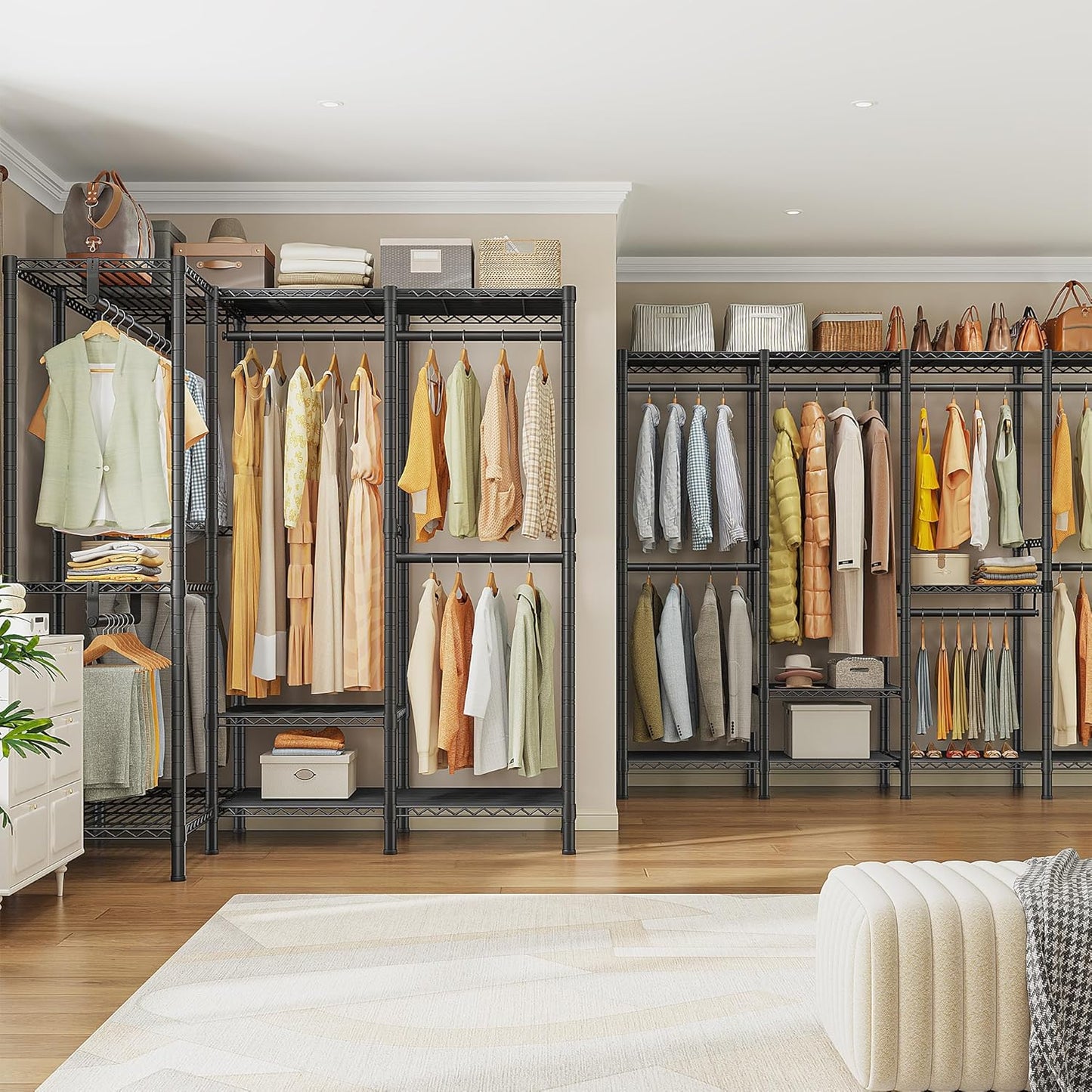 Raybee Heavy Duty Clothes Rack for Hanging Clothes,Clothing Rack with Shelves, Adjustable,76" W x