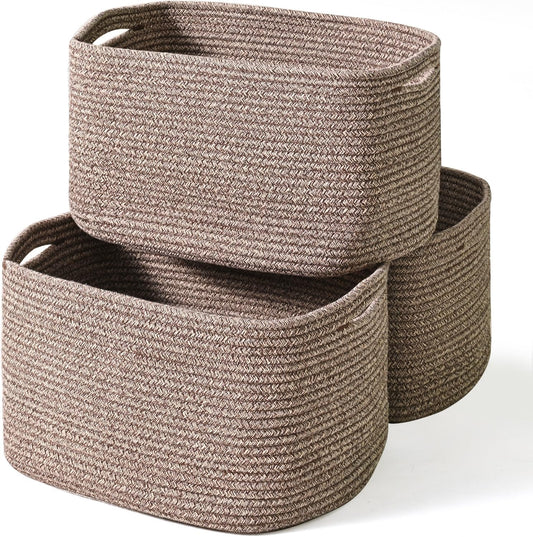 Storage Baskets for Organizing Shelves, Woven Cotton Rope Bins for Baby Nursery Organization, Book