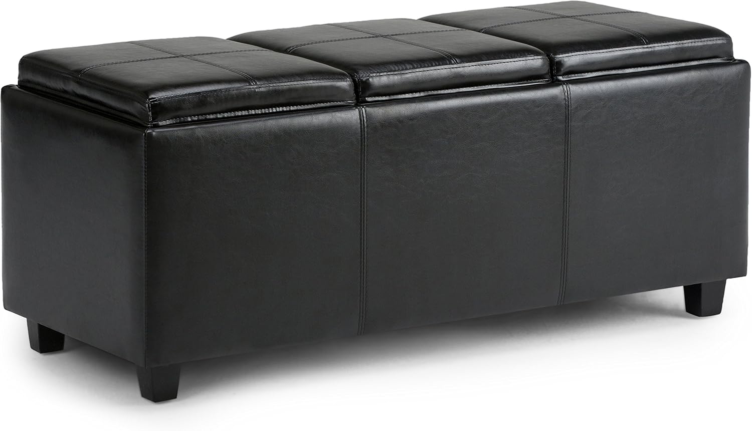 SIMPLIHOME Avalon 42 inch Wide Contemporary Rectangle Storage Ottoman in Midnight Black Vegan Faux