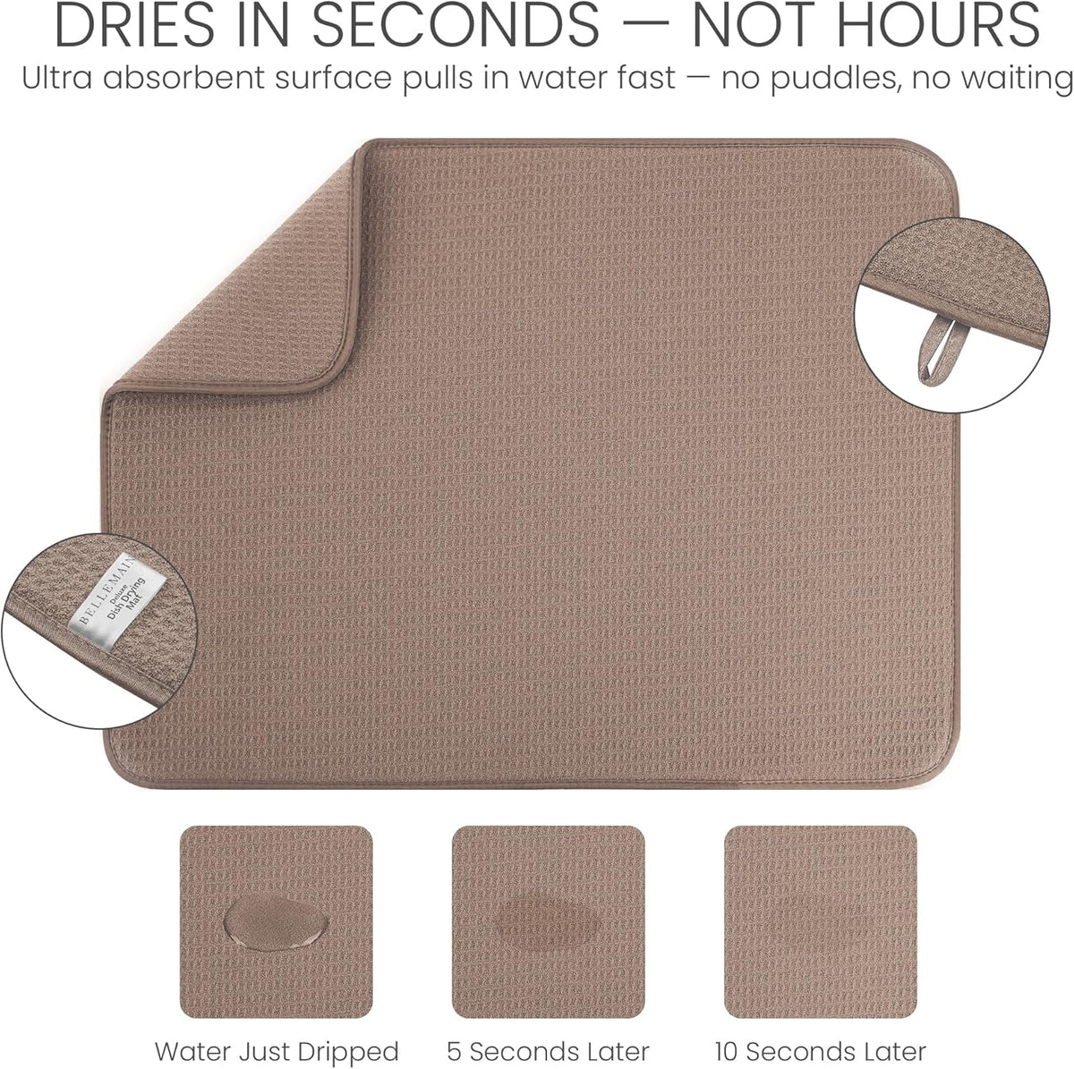 Bellemain XXL Dish Mat 24" x 17" ( LARGEST MAT ) Microfiber Dish Drying Mat , Super absorbent (