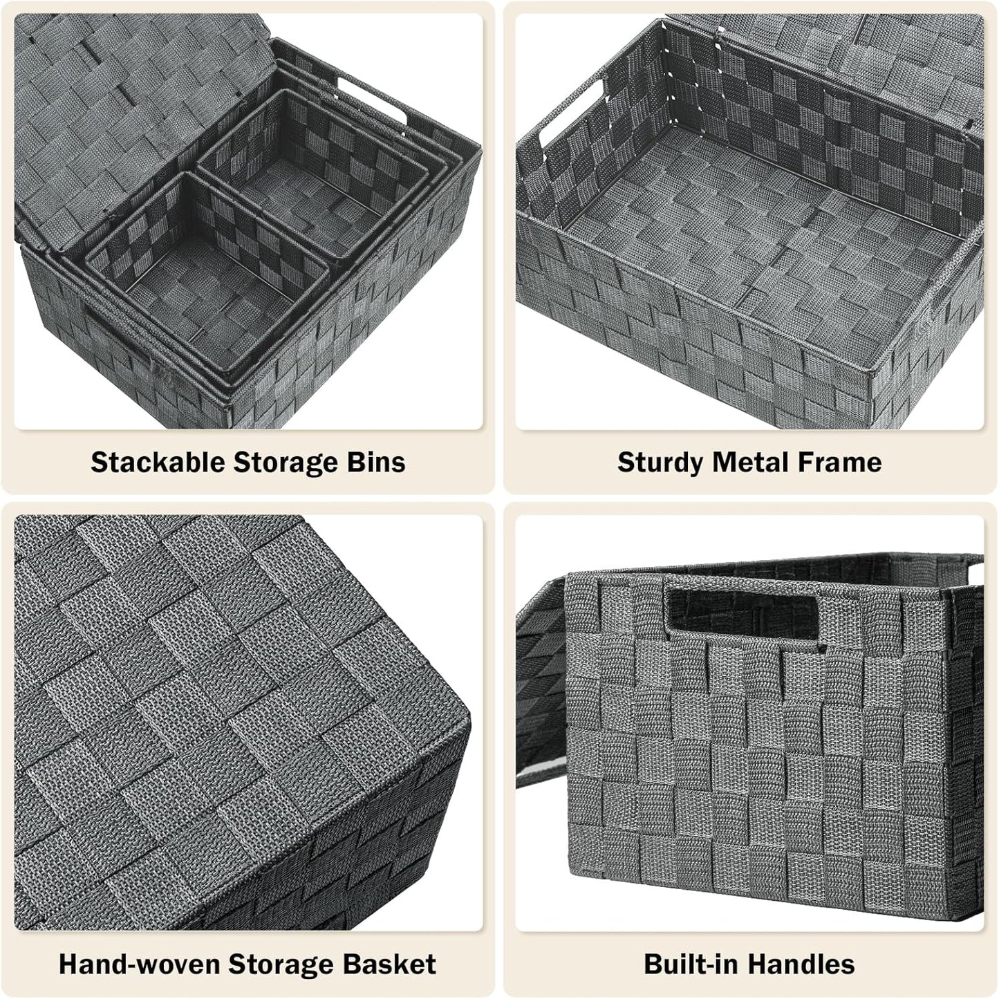 Storage Bins with Lids, Woven Storage Box Organizer Containers Decorative Baskets Cube for Clothes