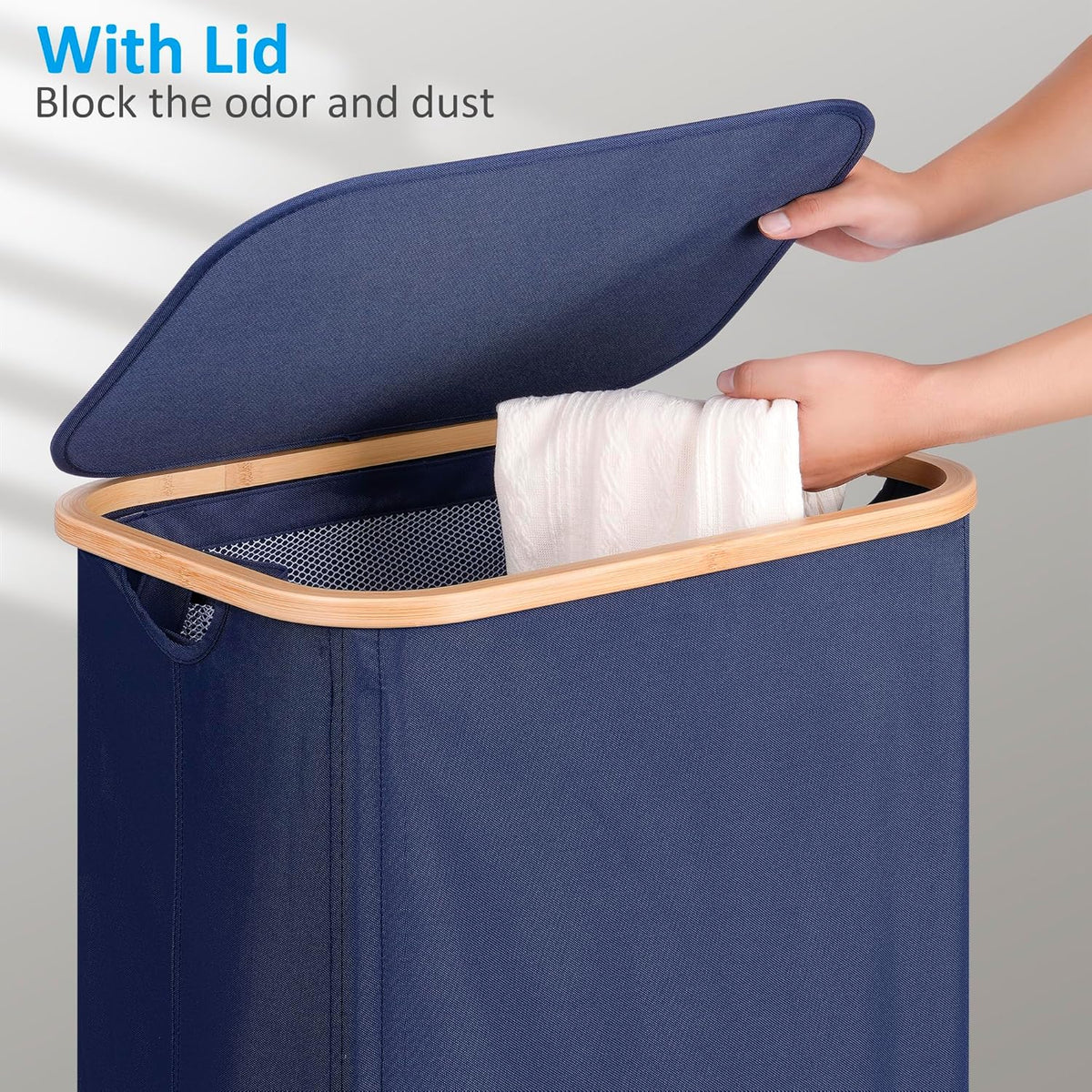 efluky Laundry Basket with Wheels, Tall Rolling Laundry Hamper with Lid and Removable Bag