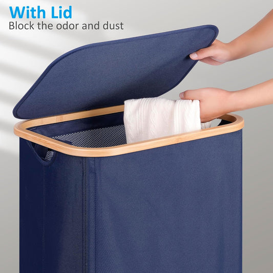 efluky Laundry Basket with Wheels, Tall Rolling Laundry Hamper with Lid and Removable Bag