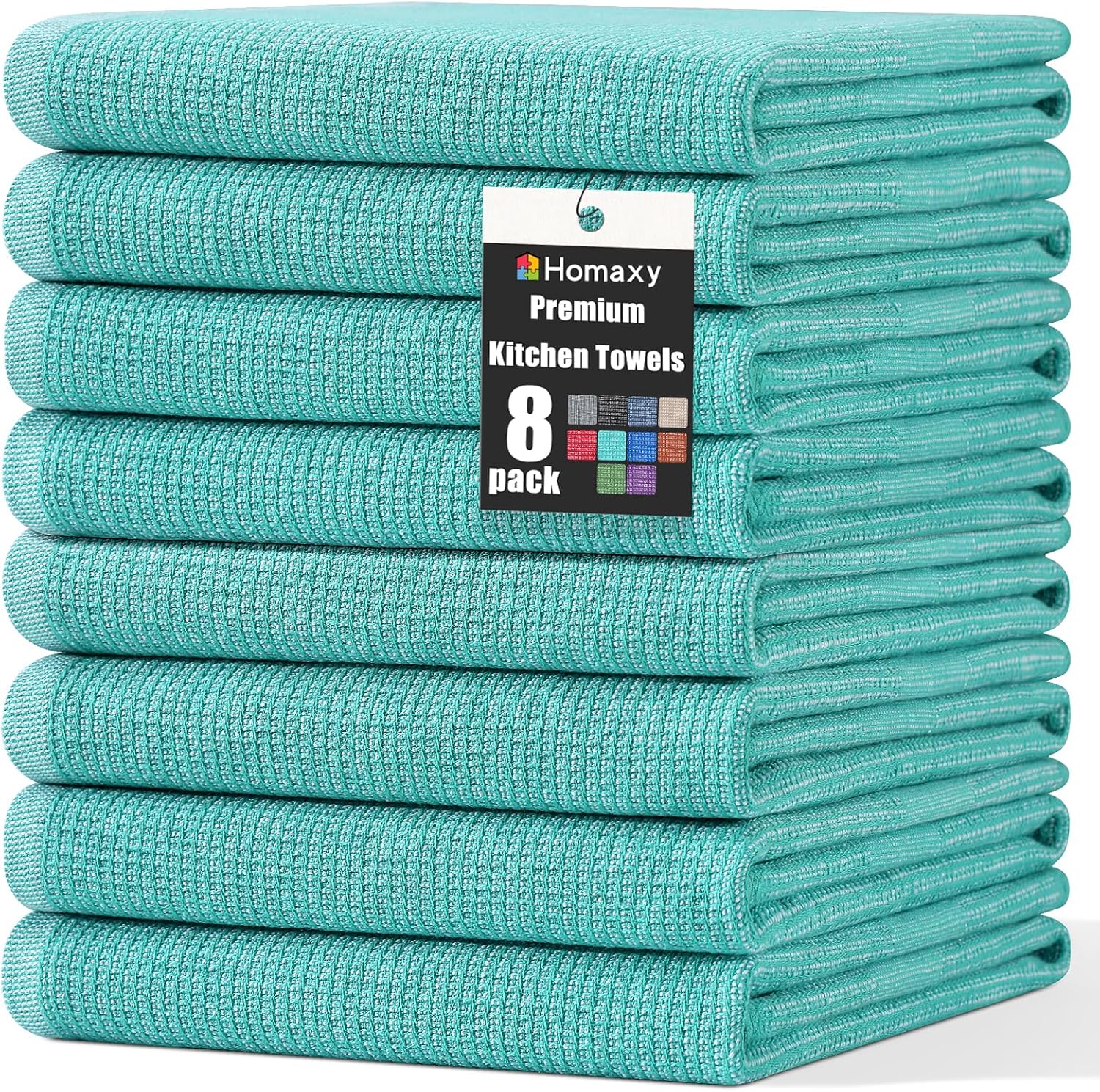 Homaxy Premium Kitchen Towels(18”x 28”, 8 Pack), Large Cotton Kitchen Hand Towels, Flat and Terry