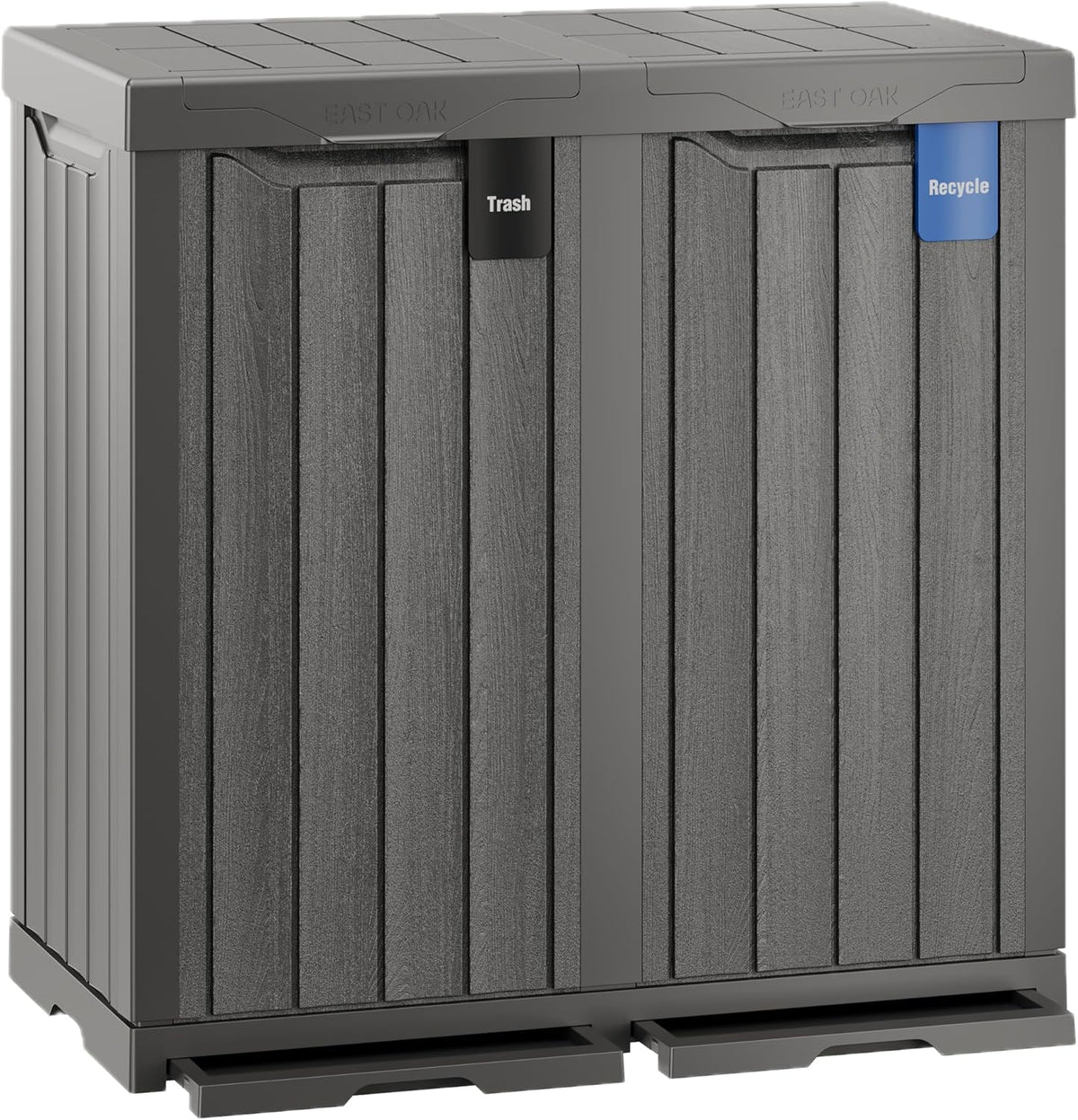 EAST OAK 62 Gallon Outdoor Trash Can | Waterproof Resin Garbage Can with Recycle and Garbage Labels