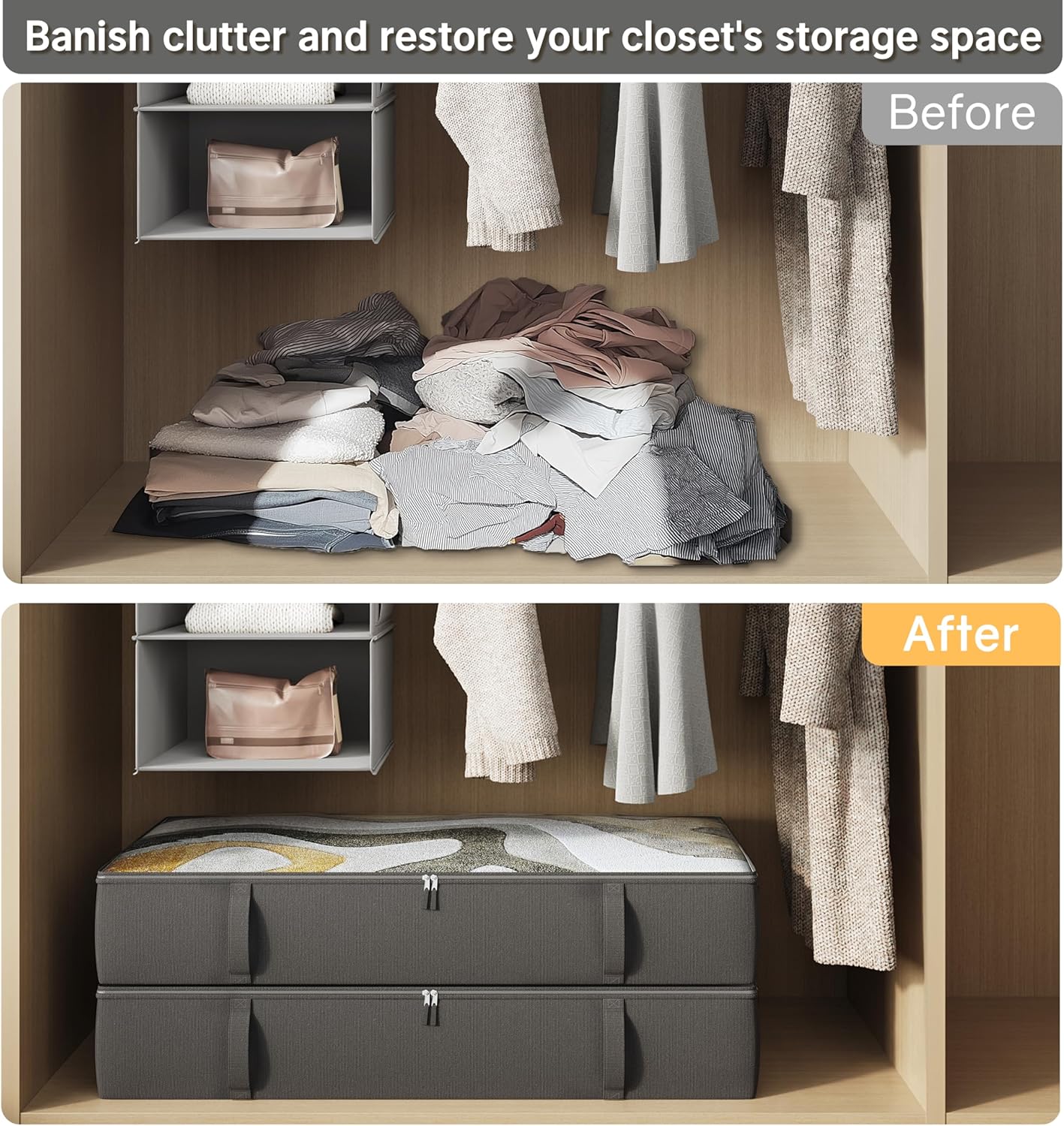 2-Pack Under Bed Storage Containers, 8 Inches Tall Underbed Clothes Storage Organizer Bin with