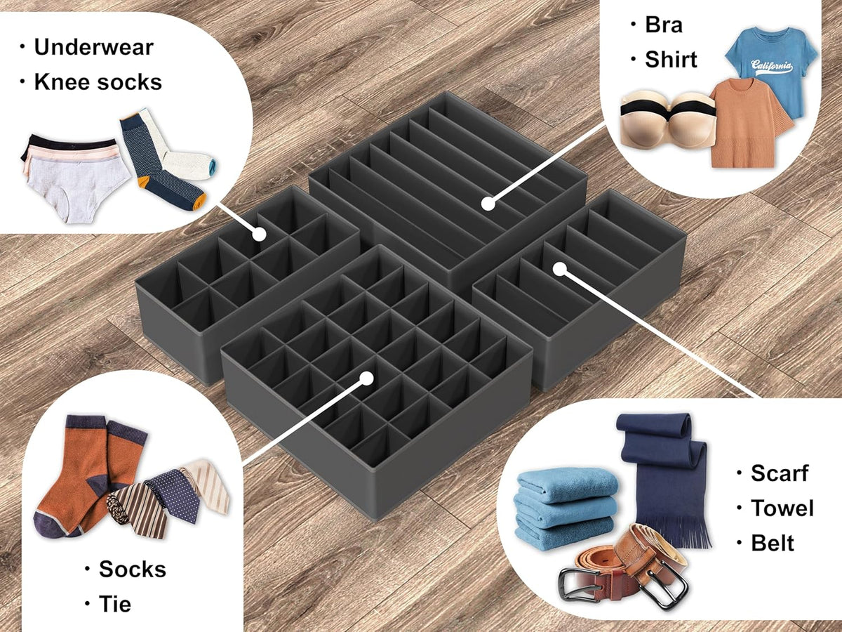 Simple Houseware 4-Pack Drawer Organizer Set - Closet Dividers for Underwear, Socks, Bras, Scarves