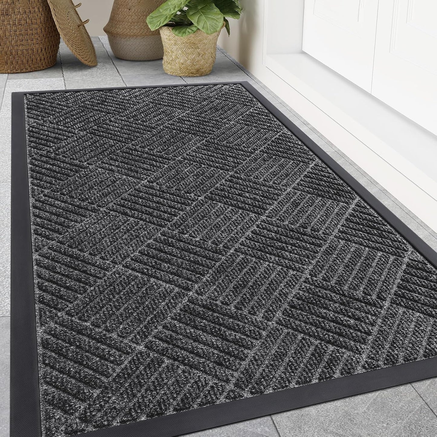 Smiry Front Door Mat Outside Entrance, Heavy Duty Outdoor Indoor Mat, Natural Rubber Doormat, Non