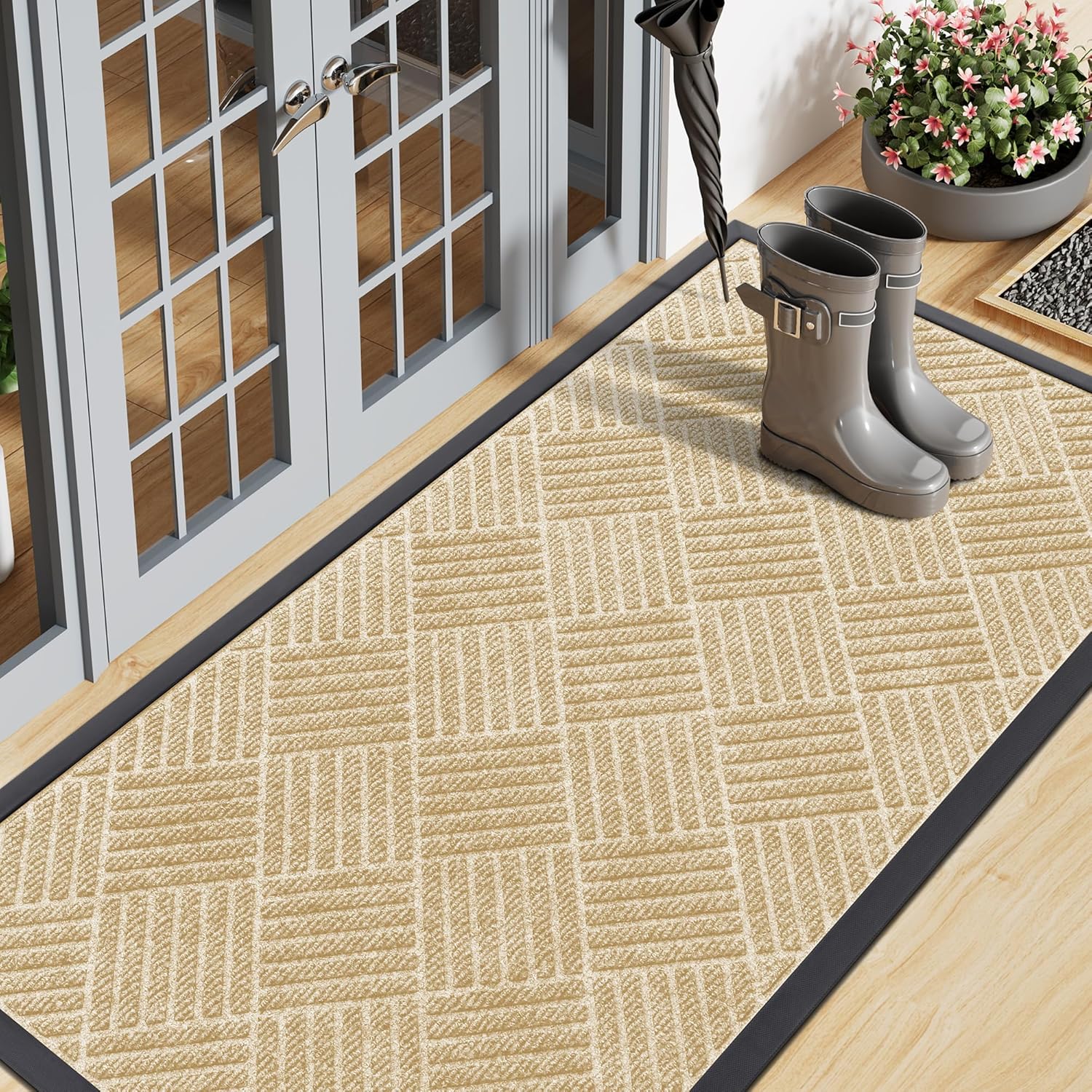Smiry Front Door Mat Outside Entrance, Heavy Duty Outdoor Indoor Natural Rubber Doormat, Non Slip
