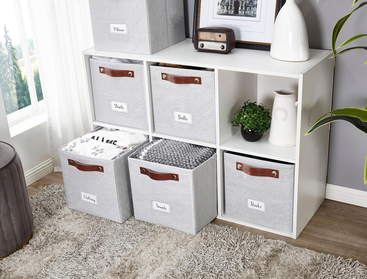 DECOMOMO Storage Bins, Cube Storage Bin with Labels, Fabric Storage Cubes for Shelves (11" / 6pcs