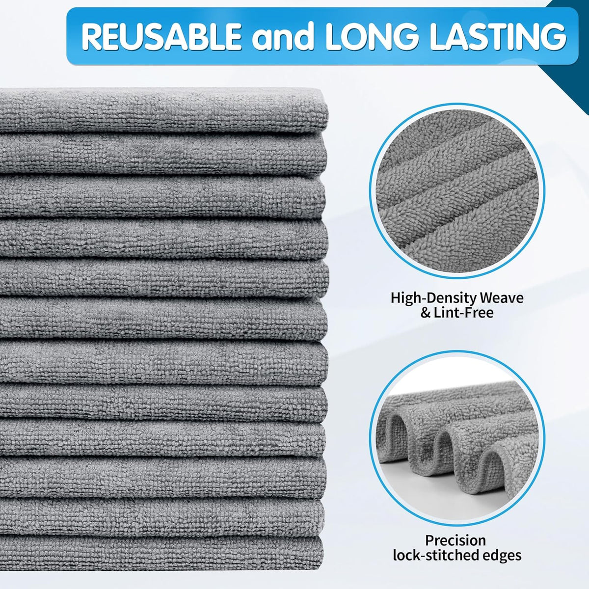 FIXSMITH Grey Microfiber Cleaning Cloth -Pack of 12, Highly Absorbent Cleaning Rags, 16"X12" All