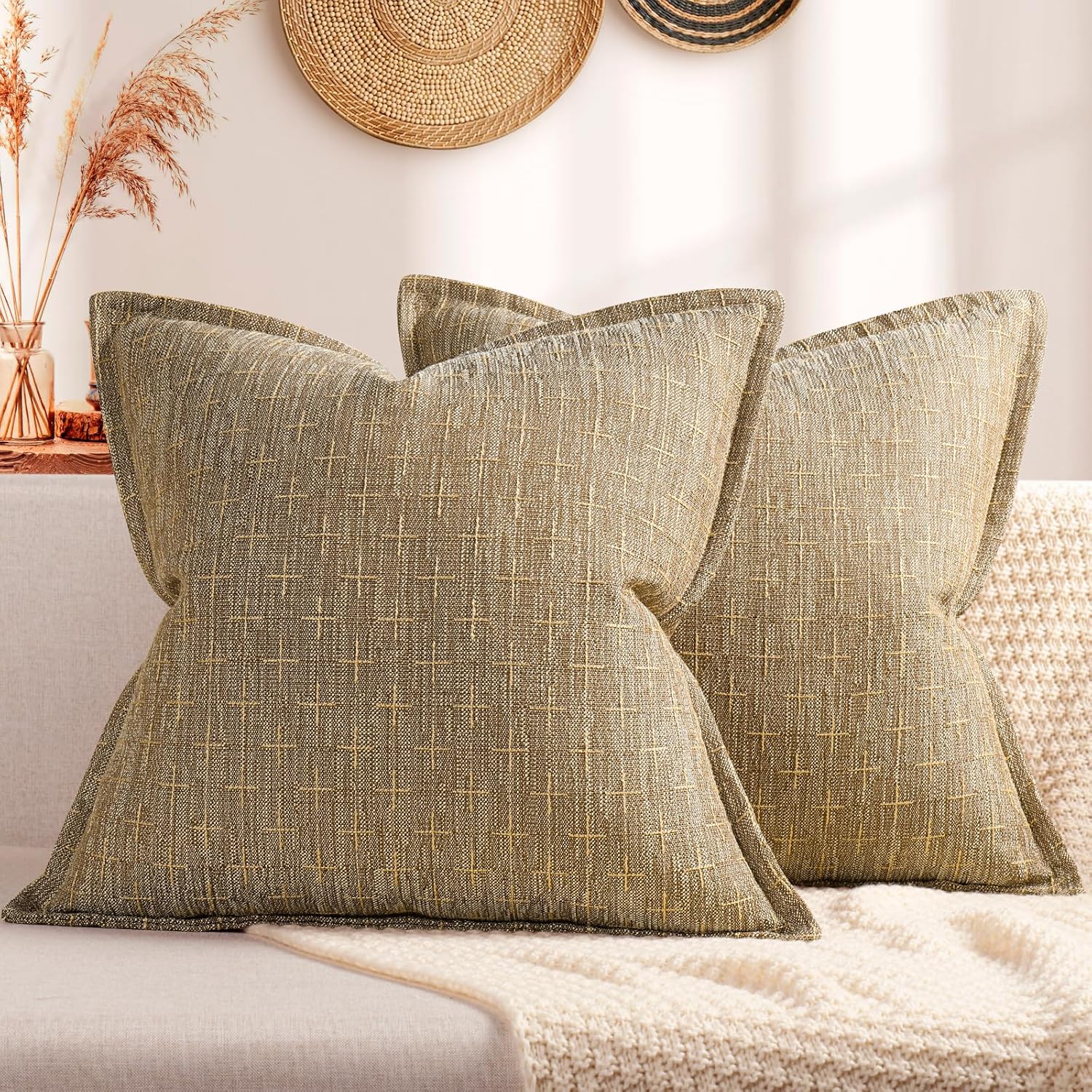 ZWJD Pillow Covers 22x22 Set of 2 Soft Polyester Textured Pillow Covers with Stylish Flange Edge