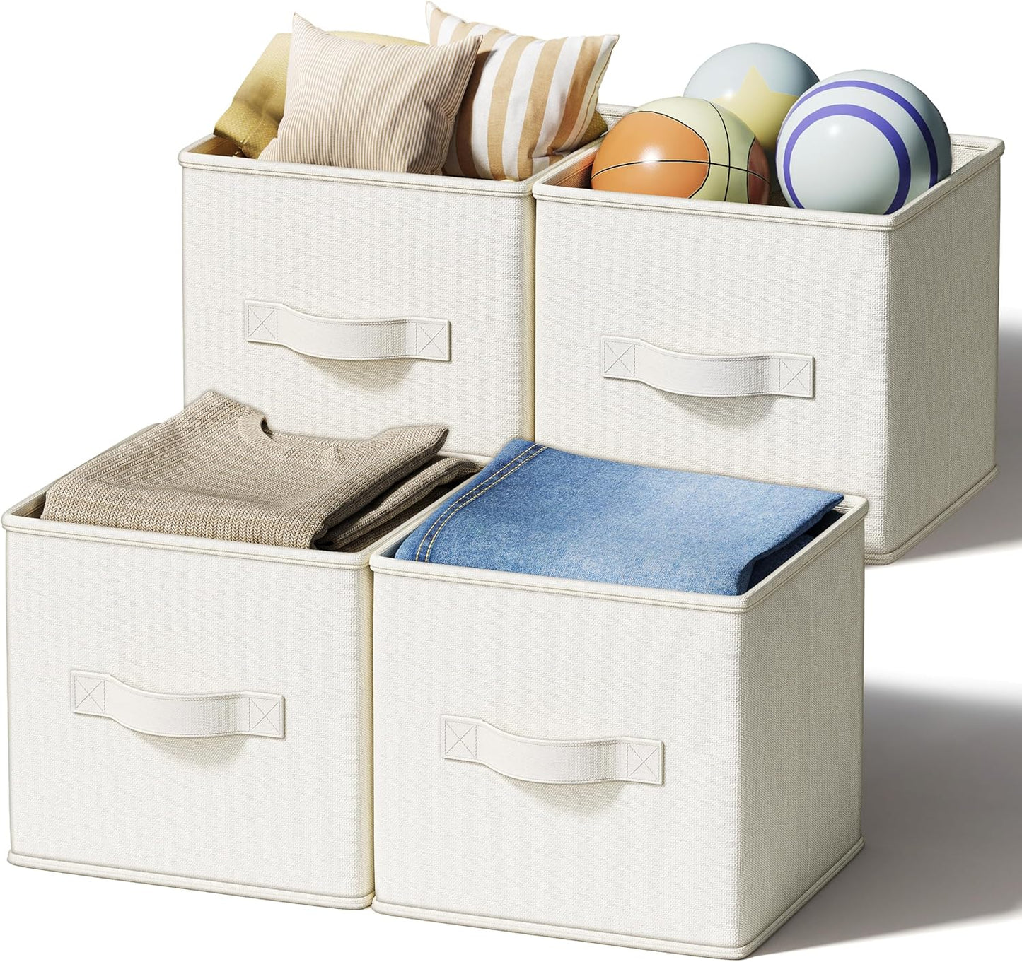 4 Pack Foldable Fabric Closet Storage Bins, 11Inch Organizer Cubes with Handles, Linen Storage
