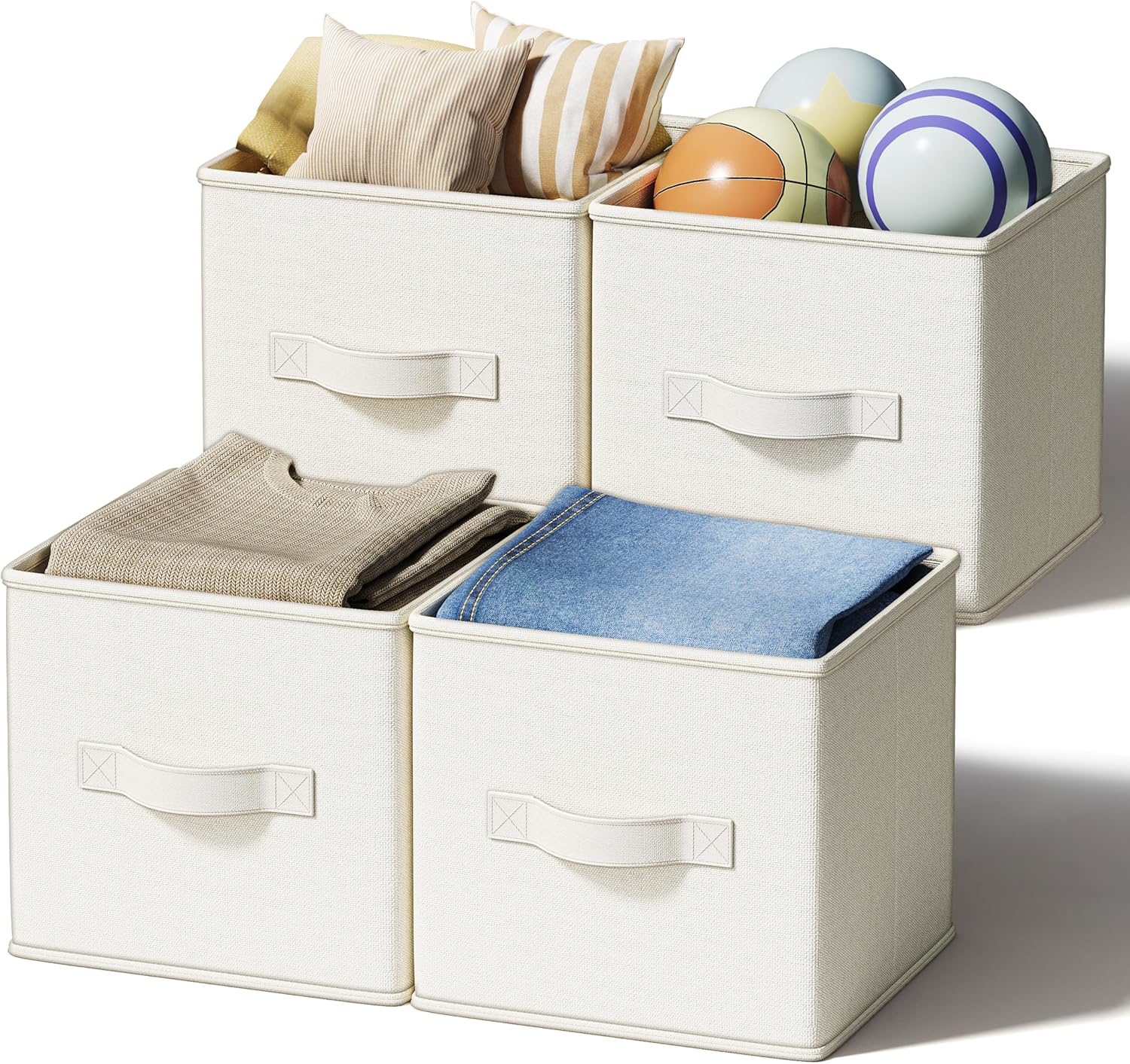 4 Pack Foldable Fabric Closet Storage Bins, 11Inch Organizer Cubes with Handles, Linen Storage