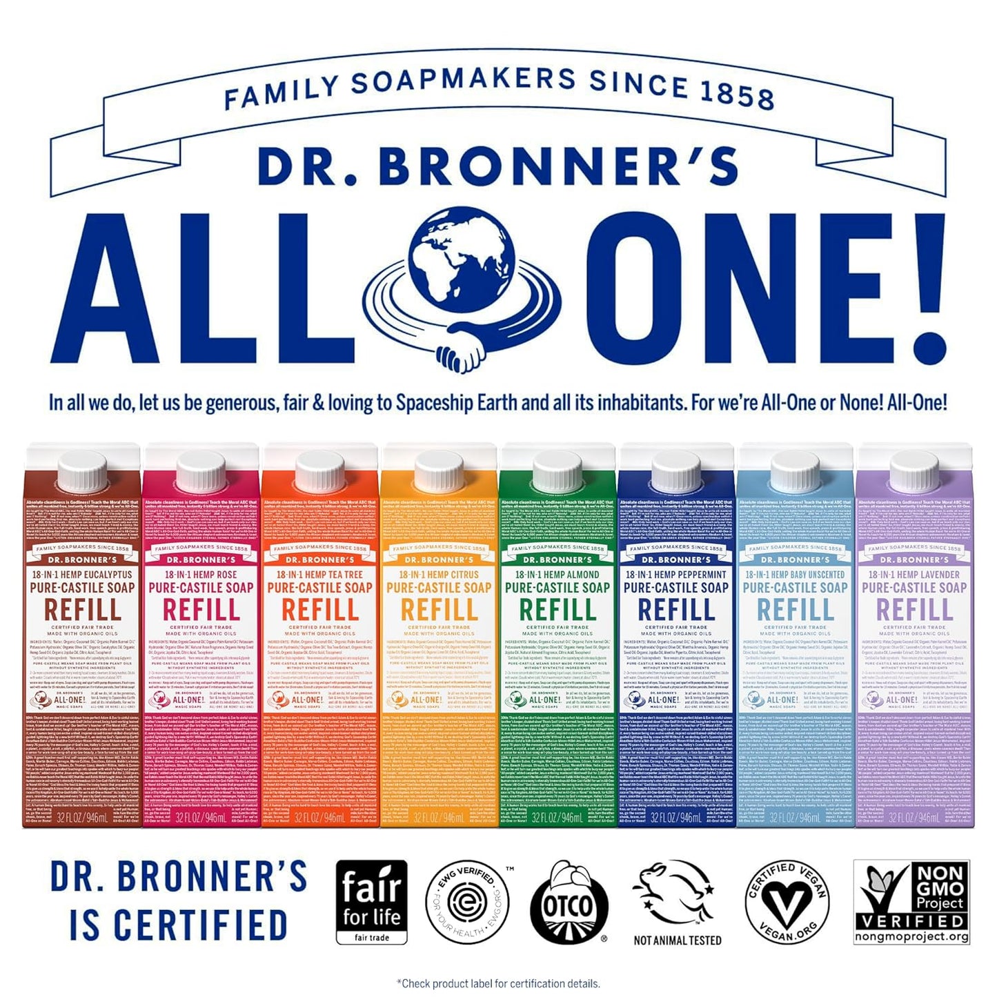 Dr. Bronner's Magic Soap-Pure-Castile Liquid Soap Refill (Rose 32 ounce, 2-Pack)-Regenerative