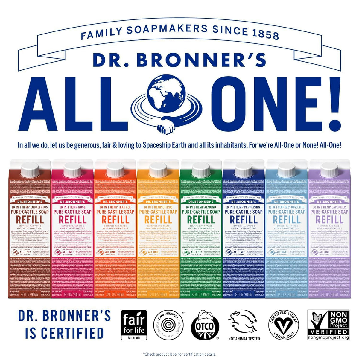 Dr. Bronner's Magic Soap-Pure-Castile Liquid Soap Refill (Tea Tree, 32 ounce, 2-Pack)-Regenerative