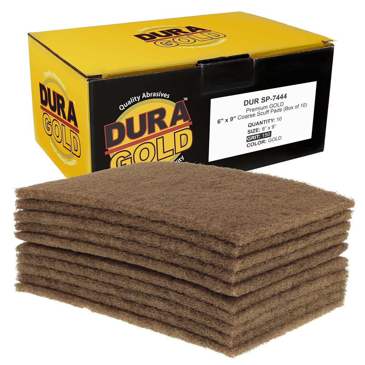 Dura-Gold Premium 6" x 9" Gold Coarse Scuff Pads, Box of 10 - Scuffing, Scouring, Sanding, Paint